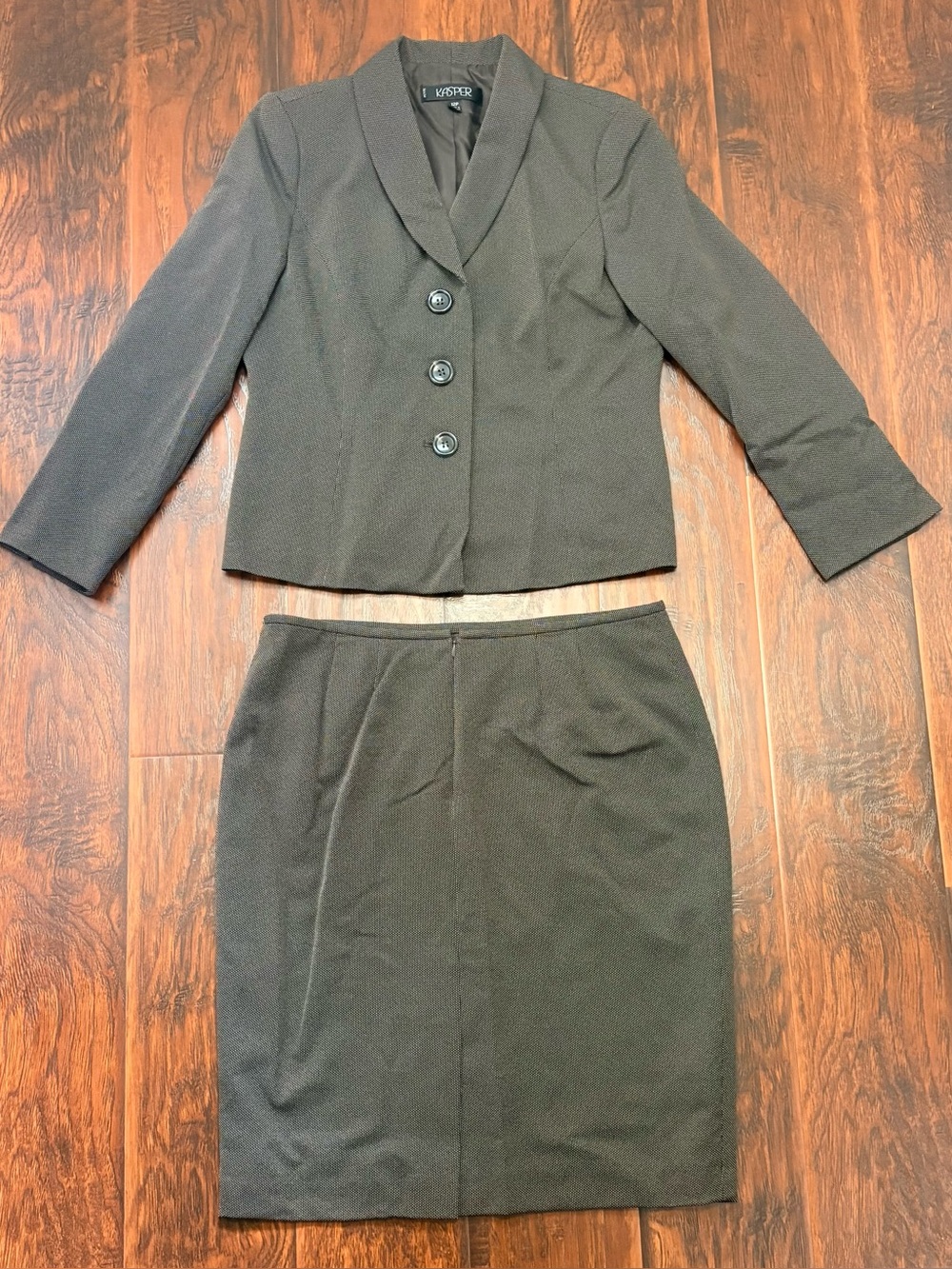 Kasper Petite Women’s 2 Piece Blazer & Pencil Skirt Suit 12P Brown